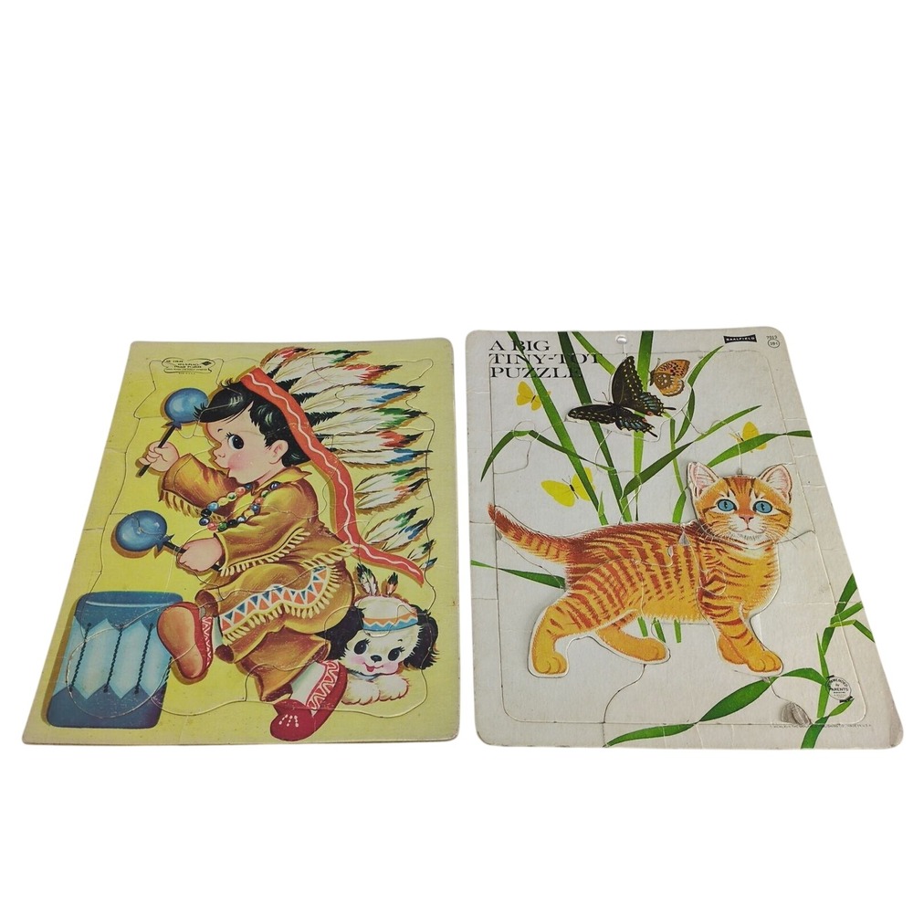 Vintage Set of‎ 2 1960s Large Inlaid Puzzles Child Guidance & Saalfield Made USA